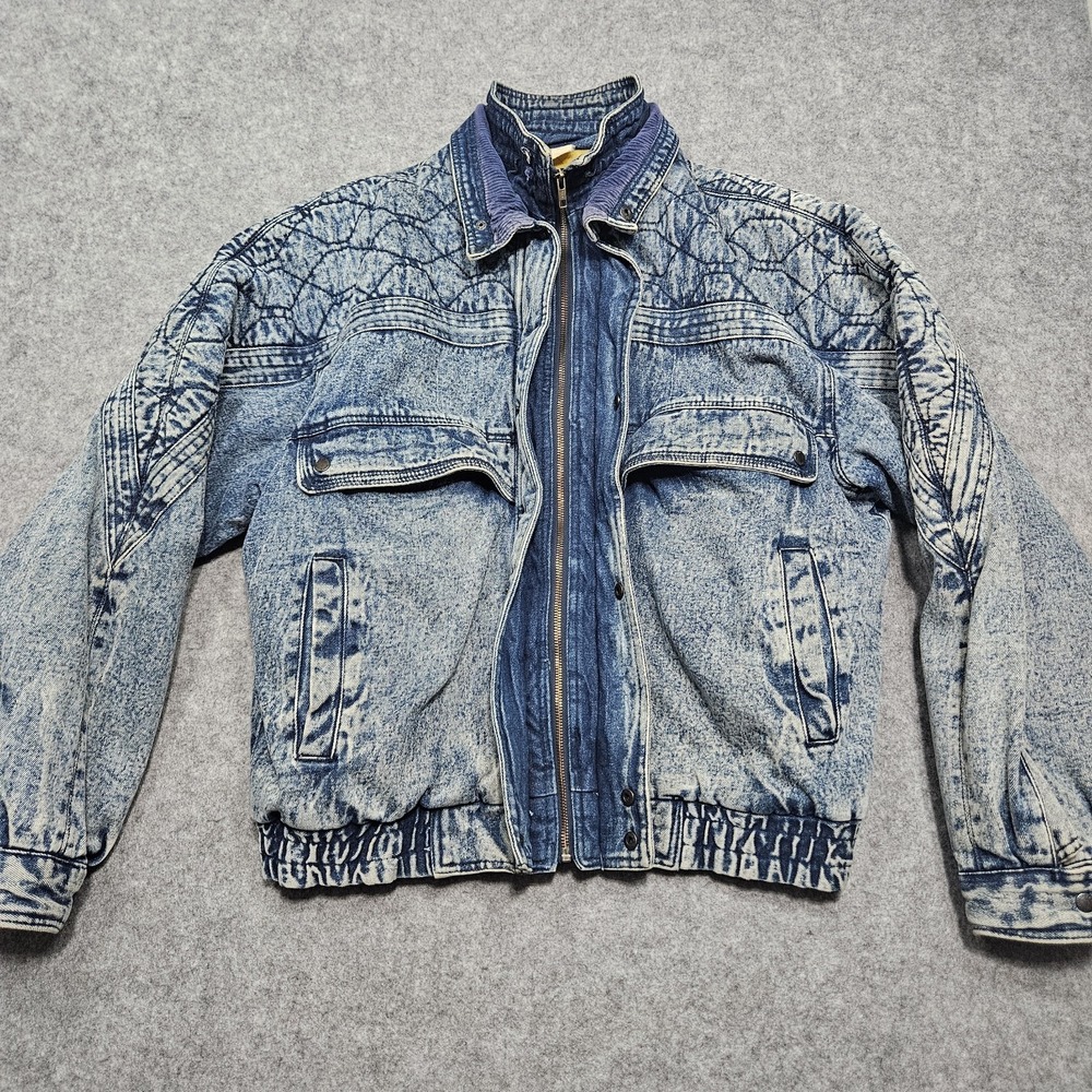 VTG 80s Urban Equipment Denim Jacket Heavy Quilted Distressed Dark Acid Wash Md